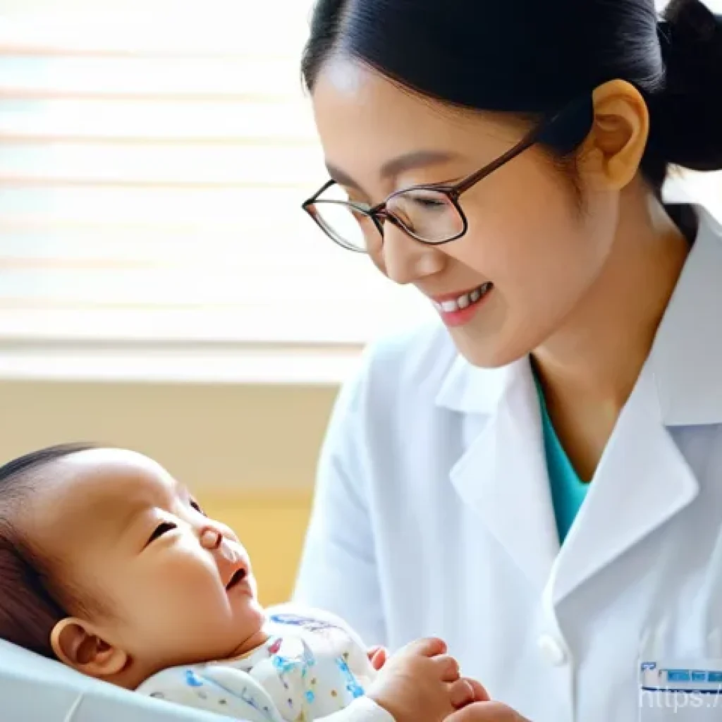 영유아 발달 검사 - **Prompt 1: A tender moment at a baby's health check-up, symbolizing growth and reassurance.**
A...
