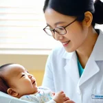 영유아 발달 검사 - **Prompt 1: A tender moment at a baby's health check-up, symbolizing growth and reassurance.**
    A...
