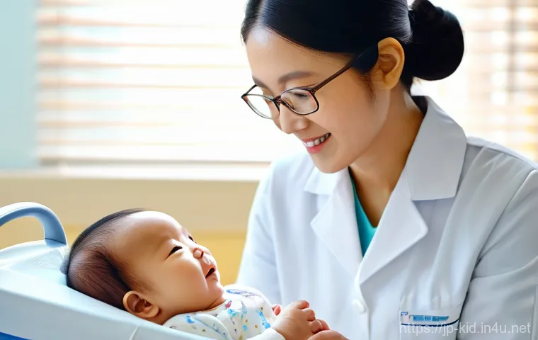영유아 발달 검사 - **Prompt 1: A tender moment at a baby's health check-up, symbolizing growth and reassurance.**
    A...