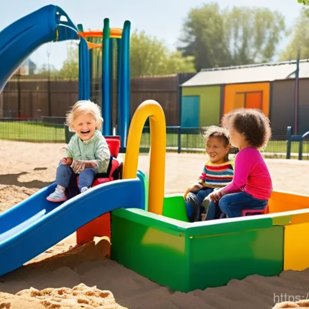 장애 유아 통합 교육 - **"A vibrant and diverse group of preschool children, aged 3-5, joyfully playing together in a sun-d...