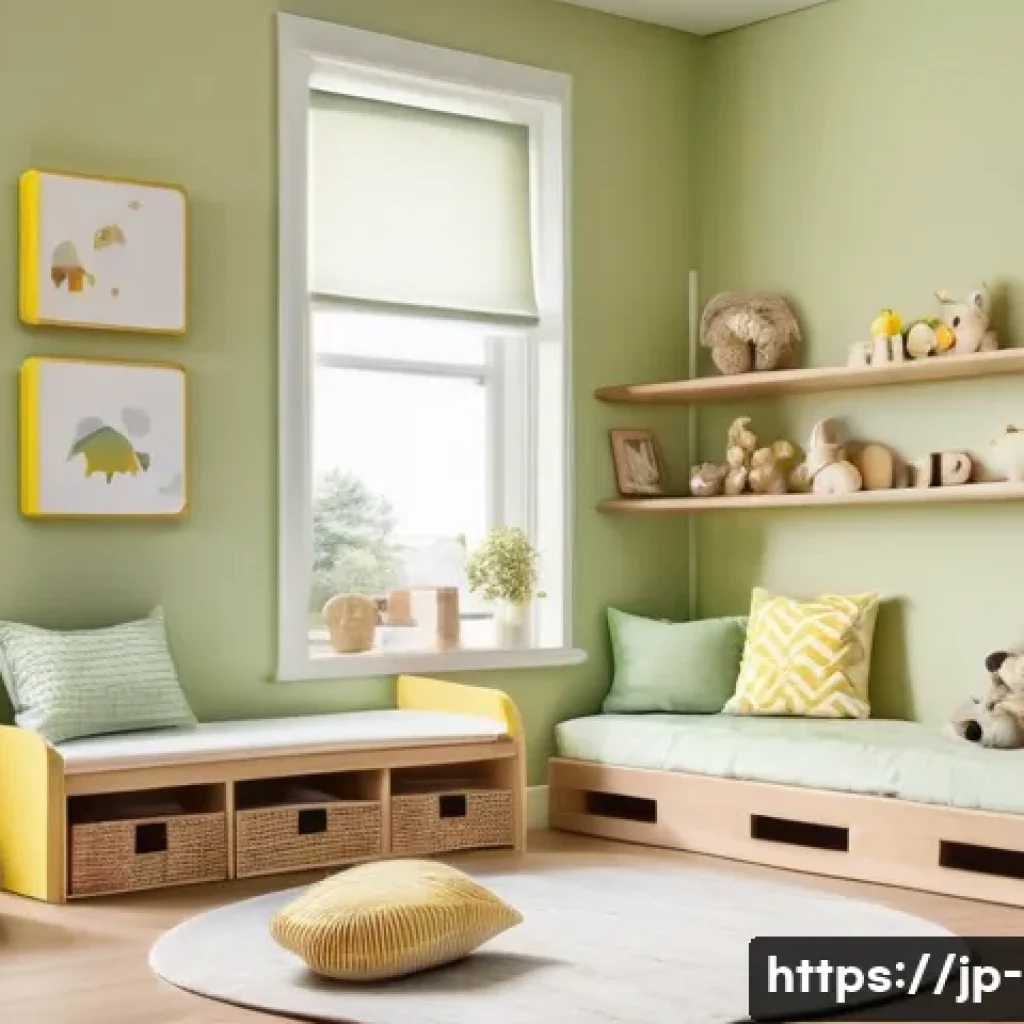 유아기 환경 조성 원리 - A peaceful and cozy toddler&rsquo;s playroom designed with pastel-colored walls in soft green and beige to...